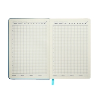 Ежедневник недатированный A5, 140л, клетка, кожзам, на резинке, желтый срез, Синий