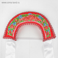 Кокошник &laquo;Красные и синие цветы&raquo;, на красном