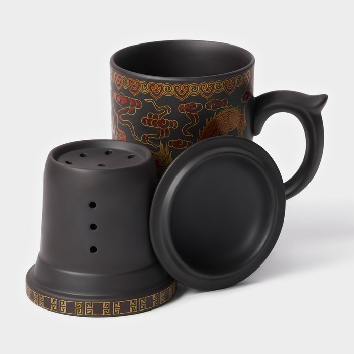 Кружка керамическая с крышкой и ситом &laquo;Золотой дракон&raquo;, 350 мл