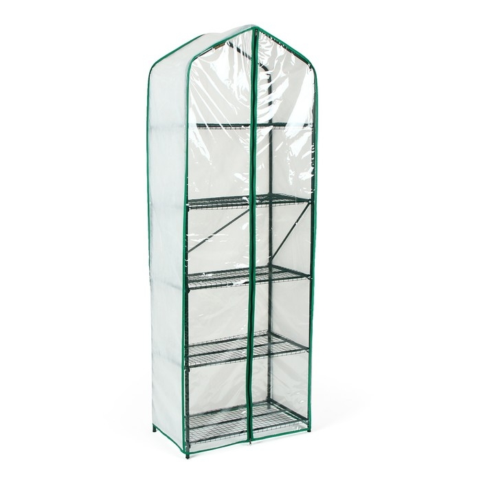 Парник-стеллаж, 5 полок, 190 &times; 65 &times; 40 см, металлический каркас d = 16 мм, чехол спанбонд 60 г/м&sup2;, дверь из плёнки 100 мкм