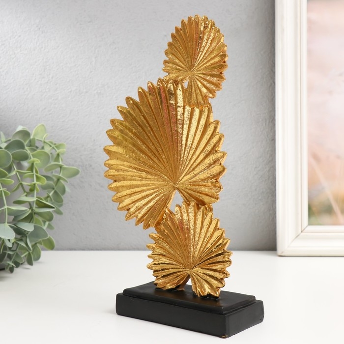 Сувенир полистоун "Листья веерной пальмы" золото 5,5х13х24,5 см