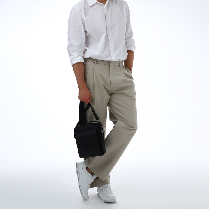 Сумка мужская через плечо TEXTURA, 2 наружных кармана, цвет чёрный