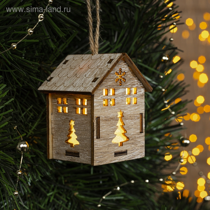 Ёлочная игрушка &laquo;Домик с ёлкой&raquo;, от батареек, свечение тёплое белое