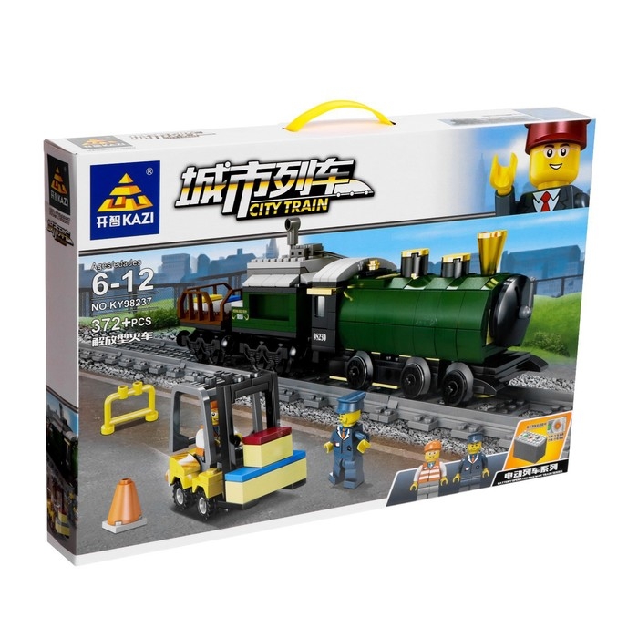 Конструктор ЖД &laquo;Грузовой паровоз&raquo;, работает от батареек, 372 детали