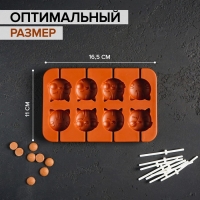 Форма для леденцов &laquo;Котики&raquo;, силикон, 16,5&times;11&times;1,7 см, 8 ячеек, с палочками, цвет коричневый
