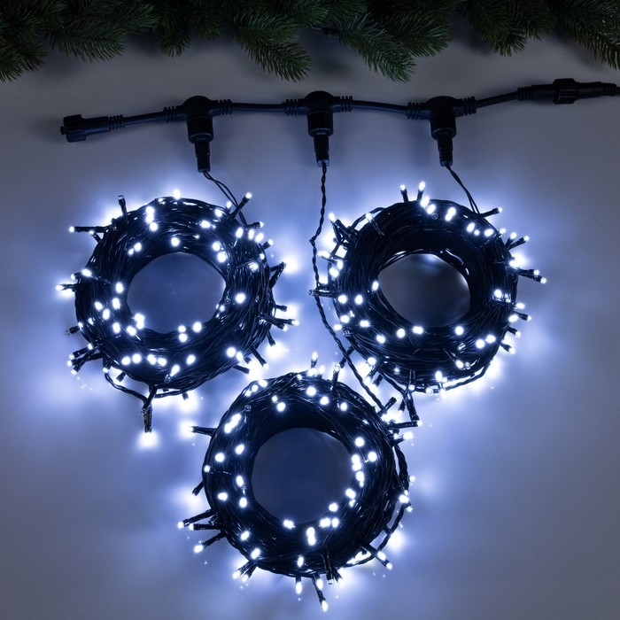 Гирлянда «Клип-лайт» 3 нити по 20 м, IP44, УМС, тёмная нить, 399 LED, свечение белое, мерцание, 24 В Гирлянда «Клип-лайт» 3 нити по 20 м, IP44, УМС, тёмная нить, 399 LED, свечение белое, мерцание, 24 В