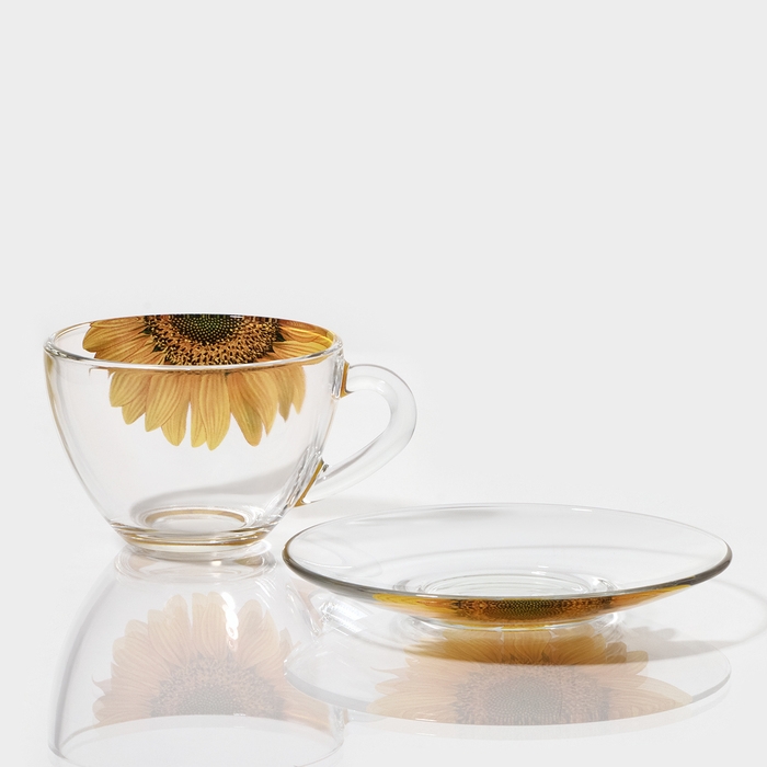 Чайная пара стеклянная &laquo;Живая природа. Подсолнух&raquo;, 250 мл