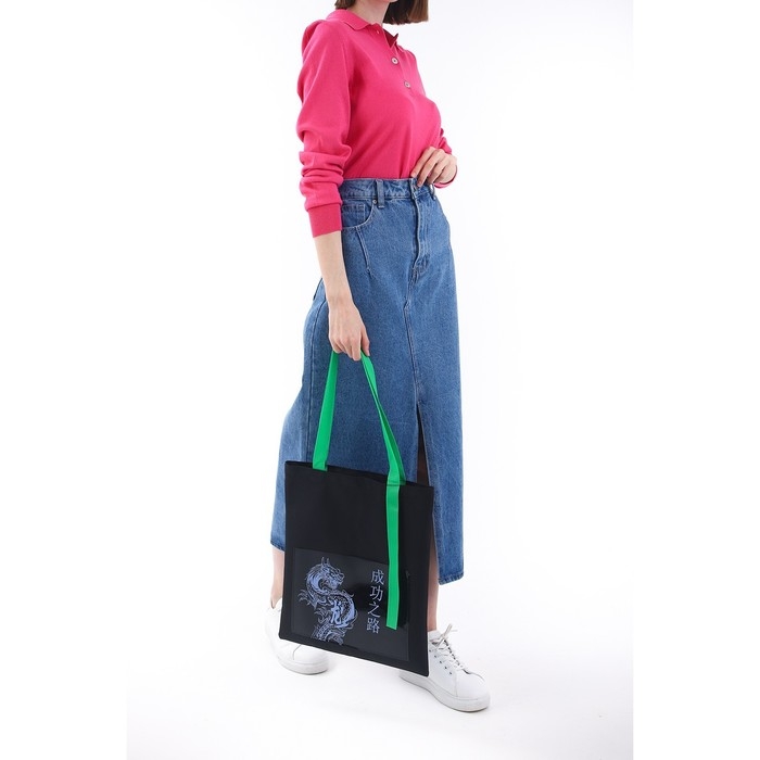 Шопер текстильный с карманом &laquo;Дракон&raquo;,35 х 0,5 х 40 см, чёрный