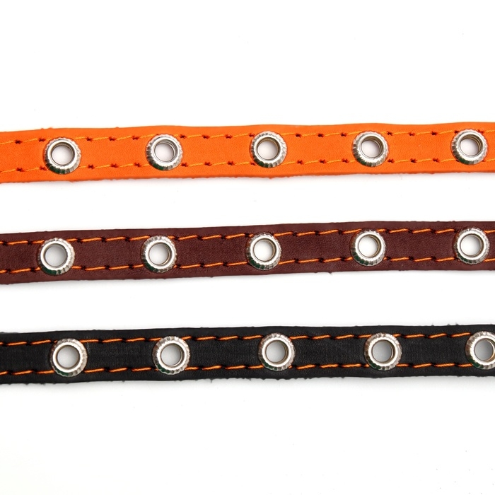 Ошейник кожаный однослойный с рифлеными люверсами, 35х1,2 см, ОШ 10-28 см, безразмерный, микс цветов