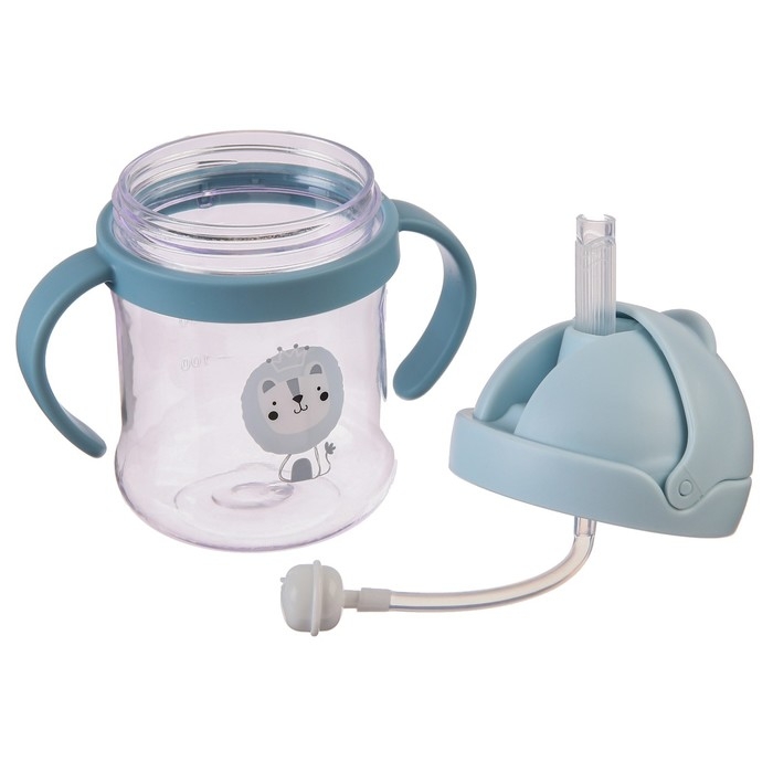 Поильник - непроливайка детский с силиконовой трубочкой, 250 мл., с ручками, цвет голубой
