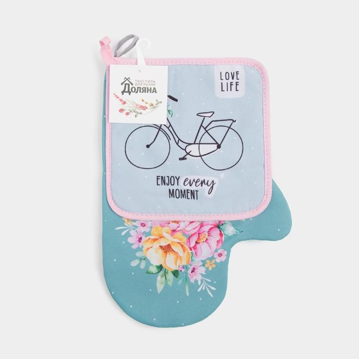 Набор кухонный &laquo;Цветочное настроение&raquo; варежка-прихватка 20х28см, прихватка 17х17см, 35% х/л,65%