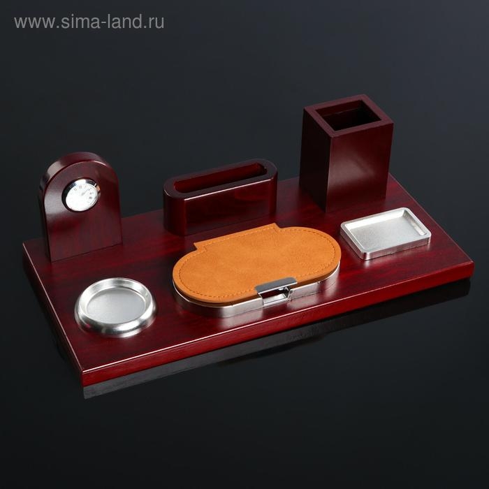 Набор настольный 6в1 с визитницей и часами, красное дерево Набор настольный 6в1 с визитницей и часами, красное дерево