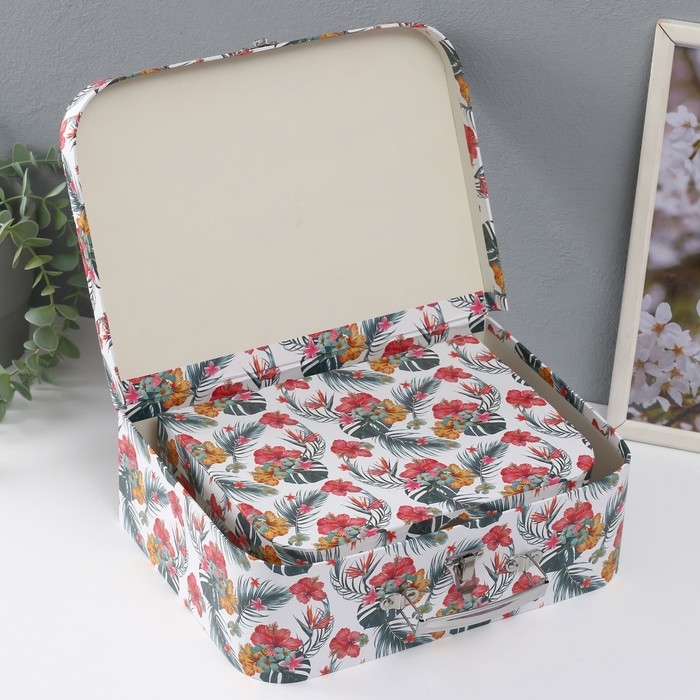 Шкатулка картон сундучок "Тропики" набор 3 шт 29,5х21,5х9,6 24,5х18,5х9 19,5х15,5х8,2 см