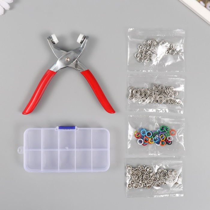 Инструмент для установки люверсов 14,5х5 см + люверсы 50 шт 9,5 мм + шкатулка 9,7х17х2,1 см Инструмент для установки люверсов 14,5х5 см + люверсы 50 шт 9,5 мм + шкатулка 9,7х17х2,1 см