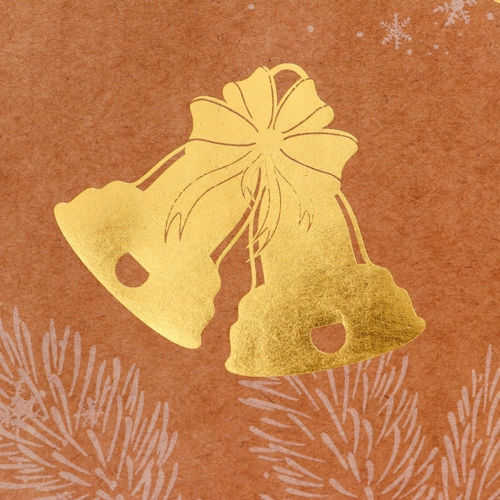 Пакет крафт с золотым тиснением, круглая ручка,  "Колокольчик" 33 х 25 х 12 см, 120 г