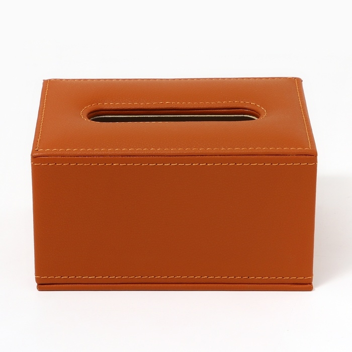 Шкатулка - диспенсер из искусственной кожи, цвет охра 10 х 18 х 10 см (салфетница)