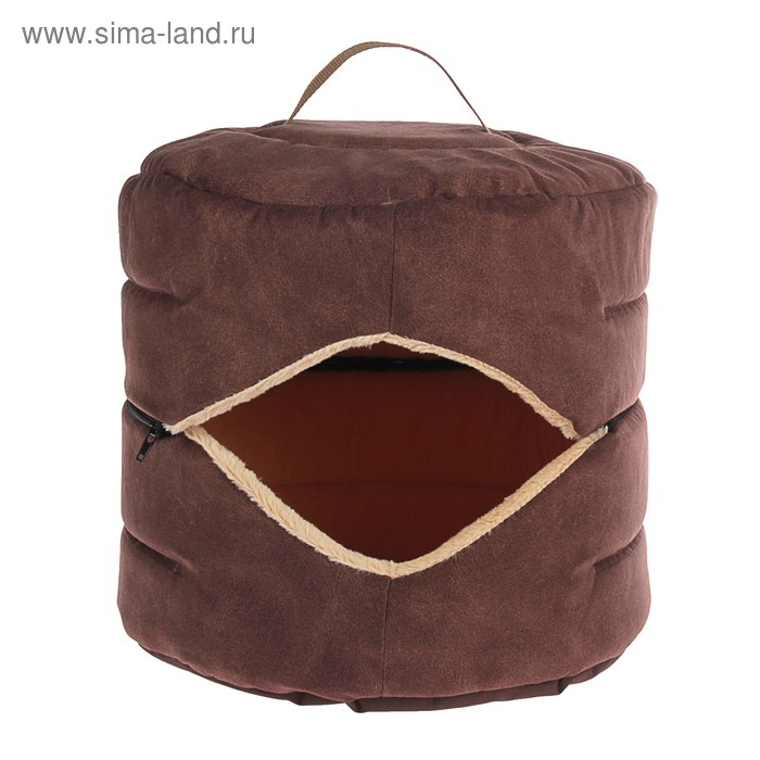 Дом, трансформирующийся в 2 лежанки, 33 х 29 х 29 см, мебельная ткань, коричневый Дом, трансформирующийся в 2 лежанки, 33 х 29 х 29 см, мебельная ткань, коричневый