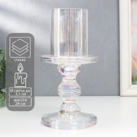Подсвечник стекло на 1 свечу "Честность" d-3,5/8,5/10 см радужный прозрачный 11,5х11,5х24 см   78771