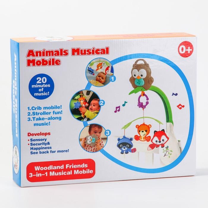 Мобиль музыкальный на кроватку &laquo;Тропический лес. Совушка&raquo;, 3 игр., на батарейках, съемный муз.блок