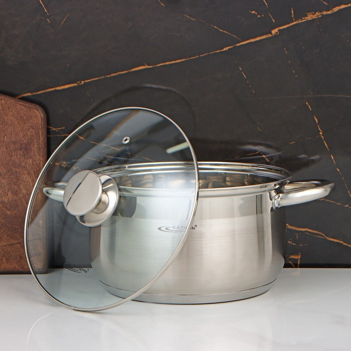 Кастрюля &laquo;Диана&raquo;, 6 л, d=24 см, капсульное дно, стеклянная крышка, индукция