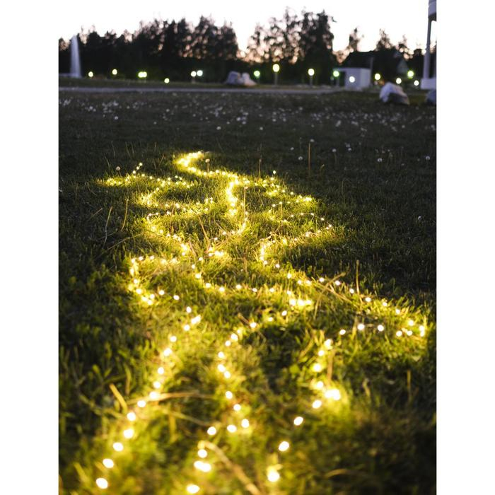 Гирлянда &laquo;Нить&raquo; 20 м роса, IP44, серебристая нить, 200 LED, свечение тёплое белое, 2 режима, солнечная батарея