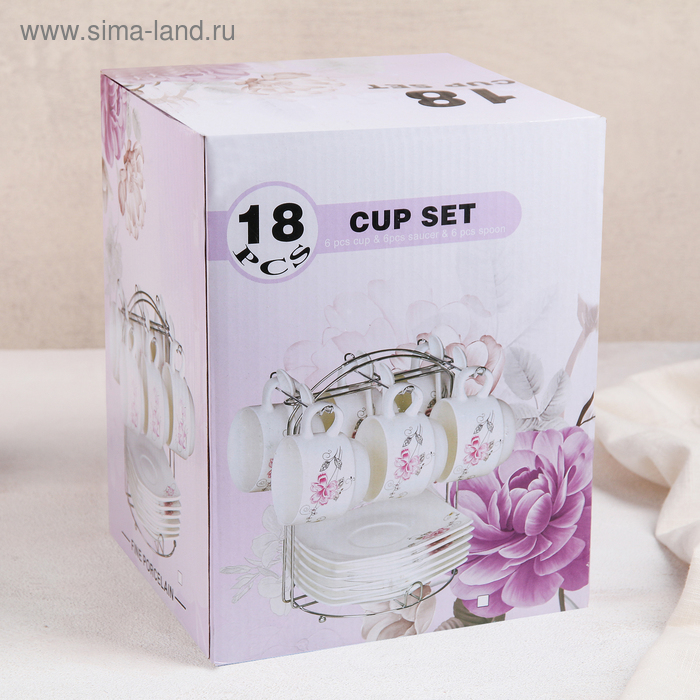 Сервиз чайный керамический на металлической подставке &laquo;Бланш&raquo;, 19 предметов: 6 чашек 170 мл, 6 блюдец 13,5 см, 6 ложек, цвет белый
