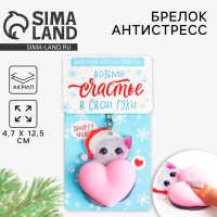 Брелок новогодний, для ключей, мялка &laquo;Возьми счастье в свои руки&raquo; 4,7 х 12, 5 см