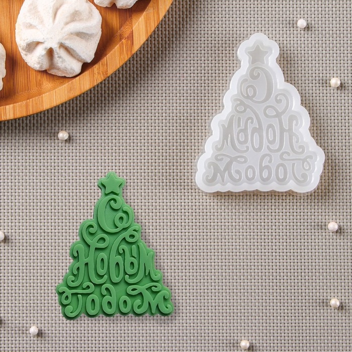 Силиконовый молд &laquo;Ёлка - С Новым Годом!&raquo;, 8,5&times;7 см, цвет прозрачный