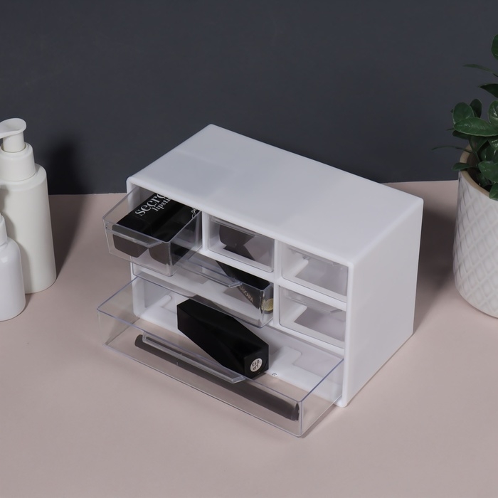 Органайзер для хранения, трёхуровневый, 6 секций, 18,2 &times; 11,9 &times; 9,8 см, цвет белый/прозрачный