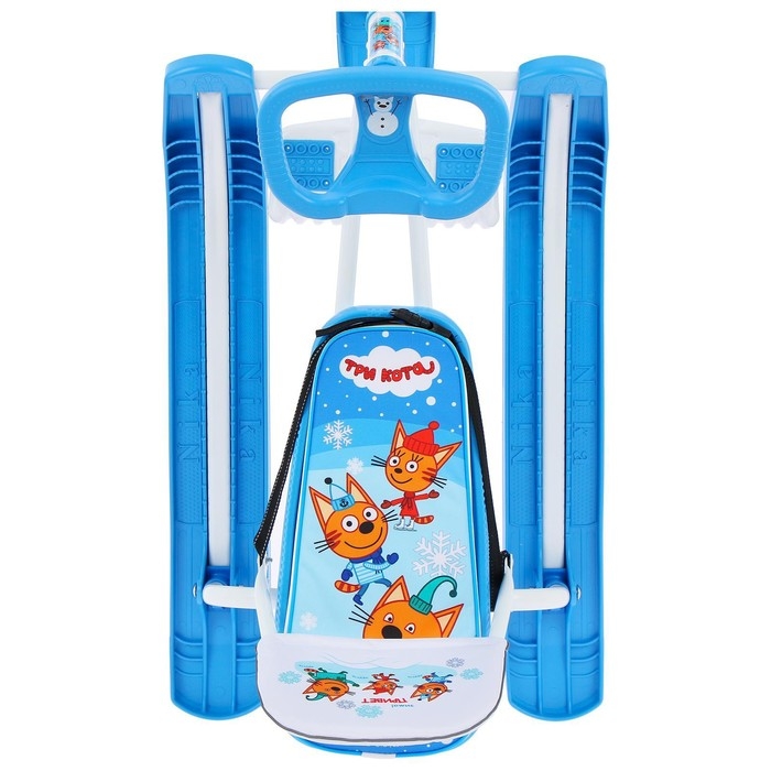 Снегокат &laquo;Тимка спорт 4-1 Три кота&raquo;, ТС4-1/ТК, со спинкой и ремнём безопасности, цвет голубой/белый