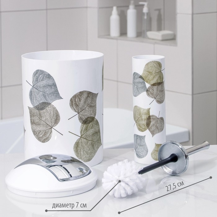 Набор аксессуаров для ванной комнаты &laquo;Осень&raquo;, 6 предметов (дозатор, мыльница, 2 стакана, ёршик, ведро), цвет белый