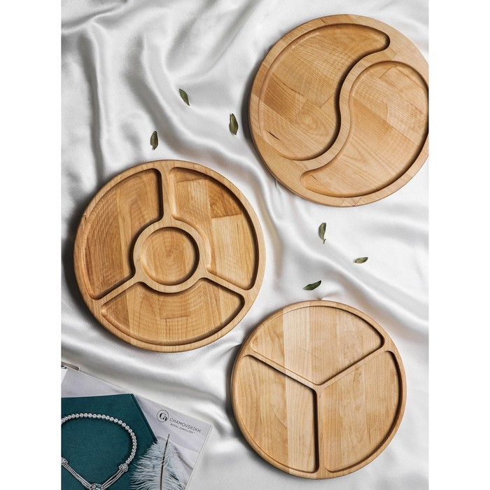 Менажница Доляна &laquo;Мерс&raquo;, d=25 см, 3 секции, берёза