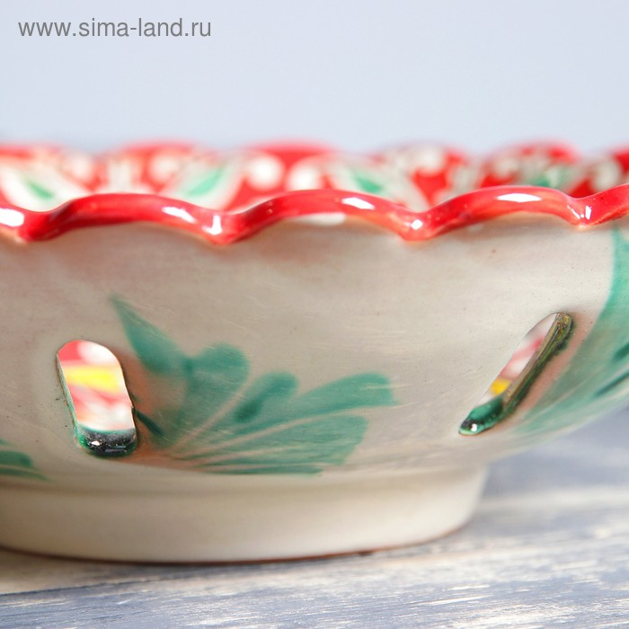 Фруктовница Риштанская Керамика Фруктовница Риштанская Керамика "Цветы", 23 см, красная