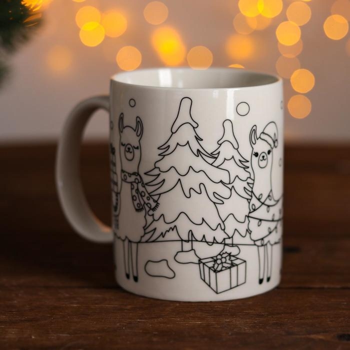 Набор кружка под раскраску &laquo;Лама новогодняя&raquo; краска 6 цв по 2 мл, кисть