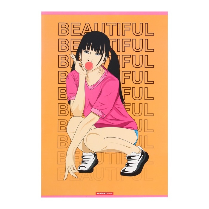 Тетрадь А4, 48 листов в клетку "Аниме Девушка", обложка мелованный картон, УФ- лак, МИКС