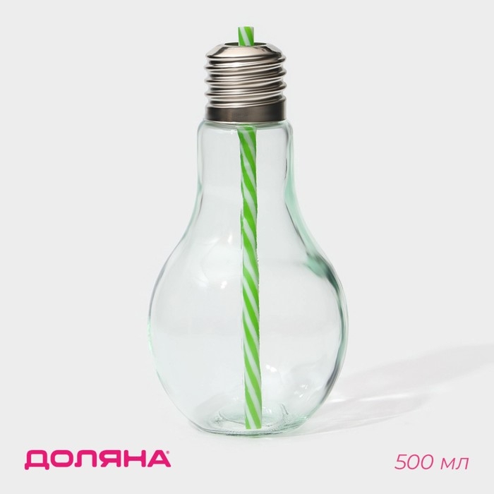 Бокал стеклянный для коктейля Доляна &laquo;Лампочка&raquo;, 500 мл, с трубочкой, откручивающаяся крышка