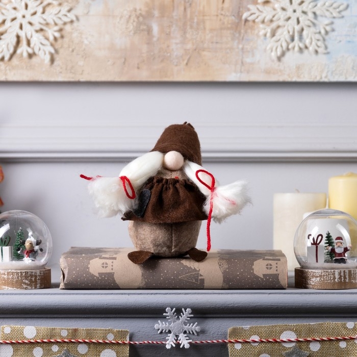 Светодиодная фигура &laquo;Гном-боровик&raquo; 8 &times; 20 &times; 8 см, текстиль, батарейки AG10х3 (в комплекте), свечение тёплое белое