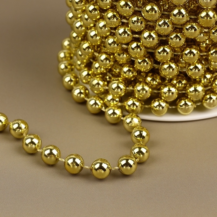 Бусы на нитях, круглые, 7,5 мм, 10 &plusmn; 1 м, цвет золотой