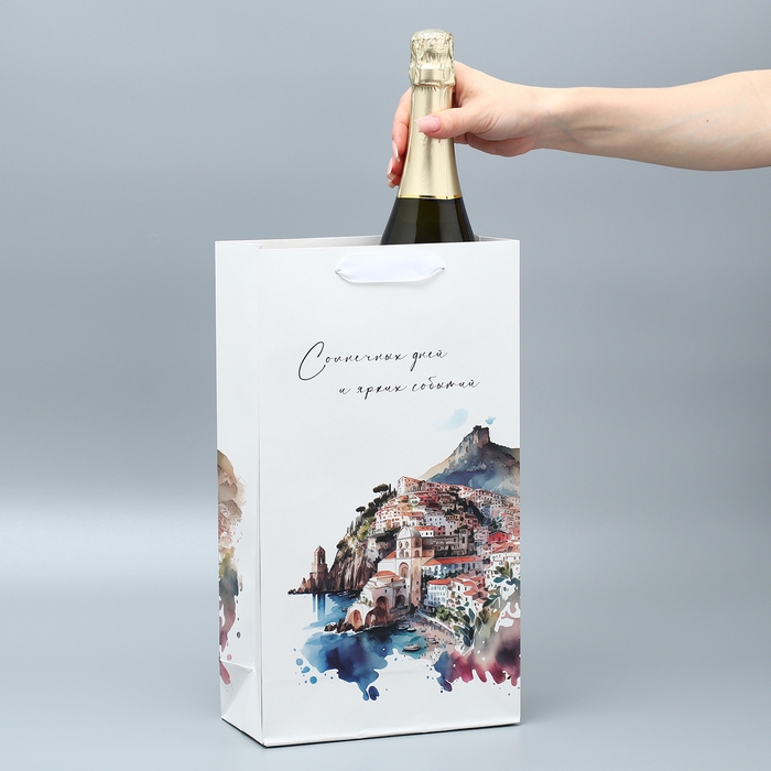 Пакет подарочный под две бутылки, упаковка, &laquo;Яркие события&raquo;, 35 х 20 х 9 см