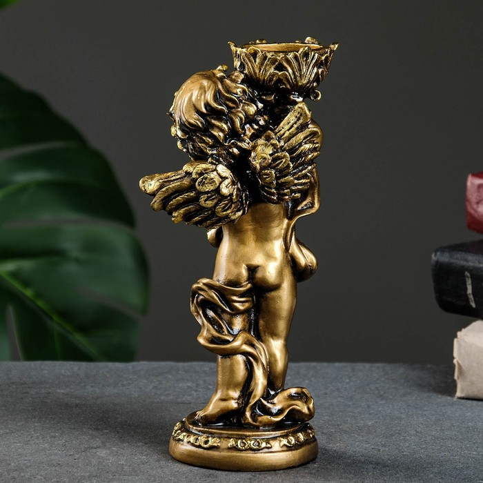 Подсвечник Подсвечник "Ангелочек" в правой руке, золото, 14х8х22 см, для свечи d=4 см