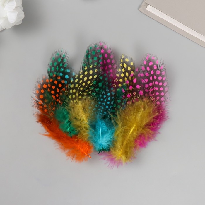 Перо декоративное фазана "Горошек" набор 15 шт h=8-13 см