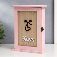 Ключница дерево "Сердечко на бантике" розовая 26,5х21х6,5 см