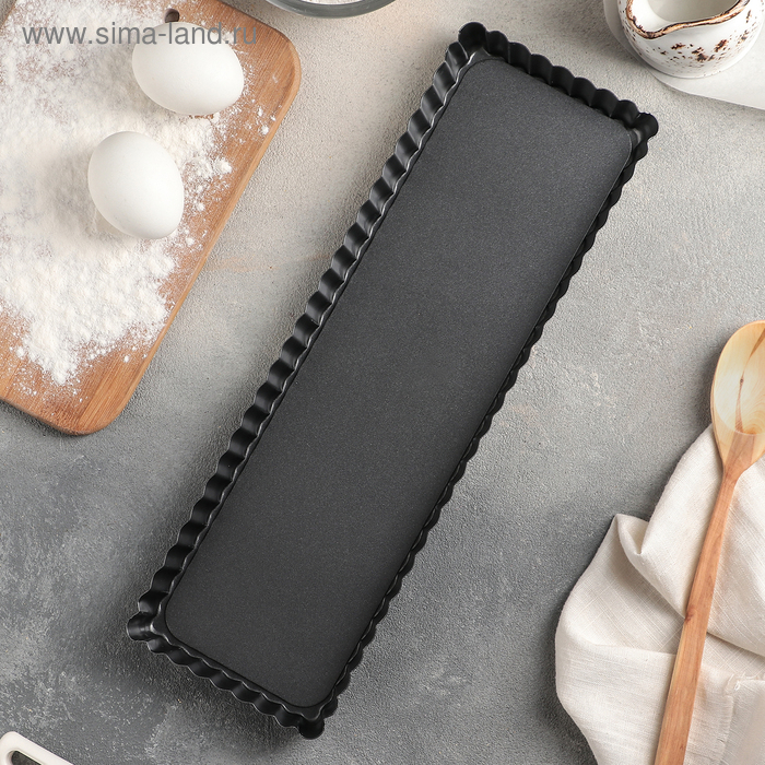 Форма для выпечки «Жаклин. Прямоугольник рифлёный», 35×11×2,5 см, съёмное дно, антипригарное покрытие, цвет чёрный Форма для выпечки «Жаклин. Прямоугольник рифлёный», 35×11×2,5 см, съёмное дно, антипригарное покрытие, цвет чёрный