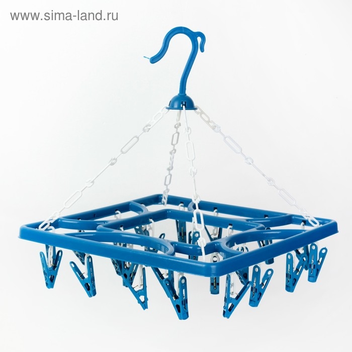 Сушилка для белья подвесная квадратная Доляна, 24 прищепки, цвет синий