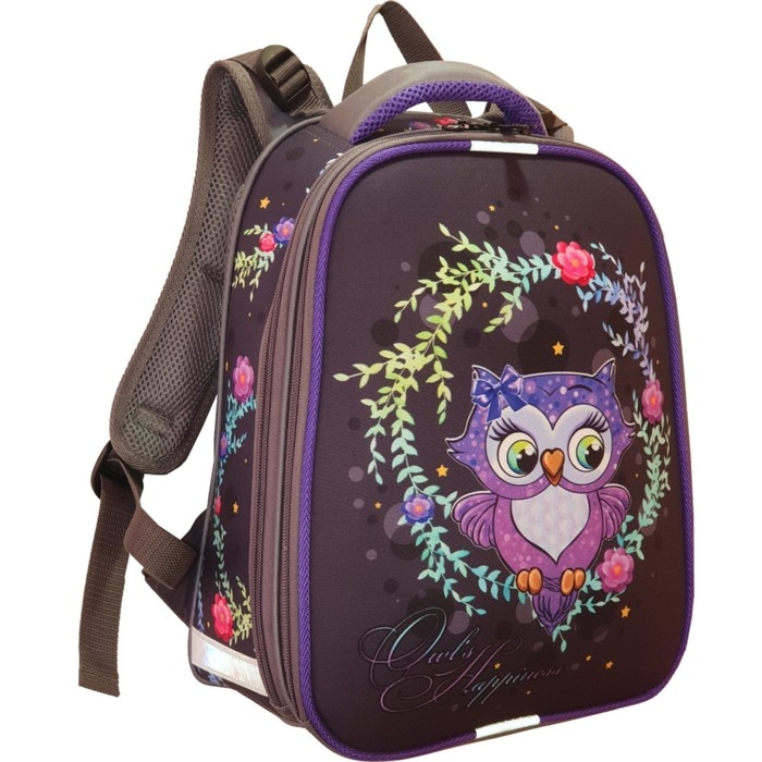 Рюкзак каркасный школьный 38 х 30 х 16 см, эргономичная спинка, Stavia "Совушка", серый