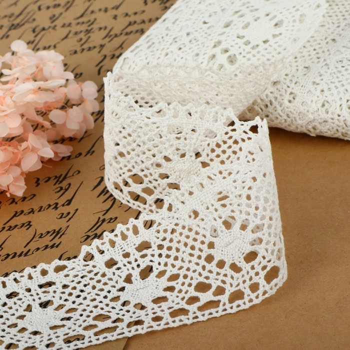 Кружево вязаное, 60 мм &times; 15 &plusmn; 1 м, цвет кипенно-белый