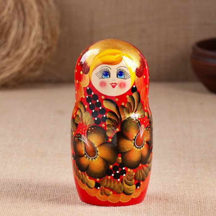 Матрёшка &laquo;Золотые цветы&raquo;, красное платье, 10 кукольная. 26 см