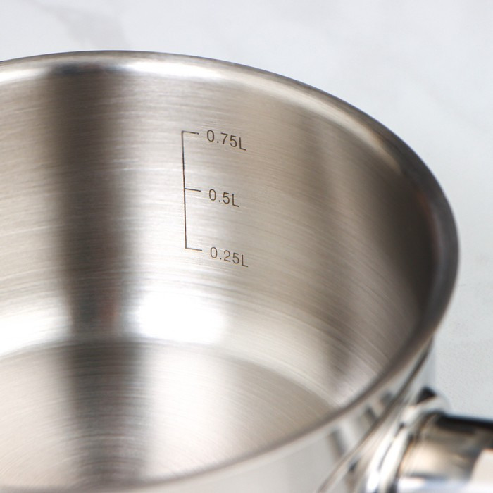 Ковш без крышки «Общепит», 1 л, d=14 см, h=7 см, металлическая ручка, с теплораспределительным слоем, индукция Ковш без крышки «Общепит», 1 л, d=14 см, h=7 см, металлическая ручка, с теплораспределительным слоем, индукция