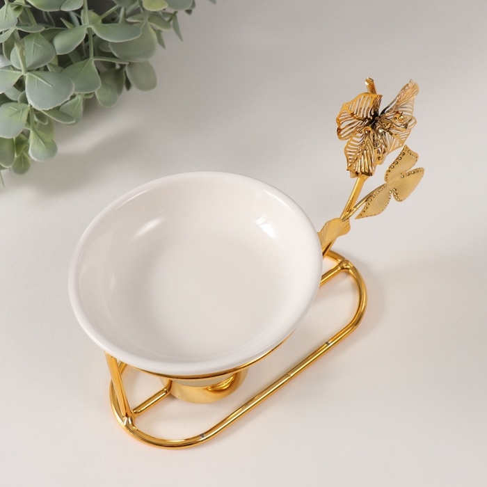 Аромалампа металл, керамика "Золотой цветок" 10х11,5х18 см