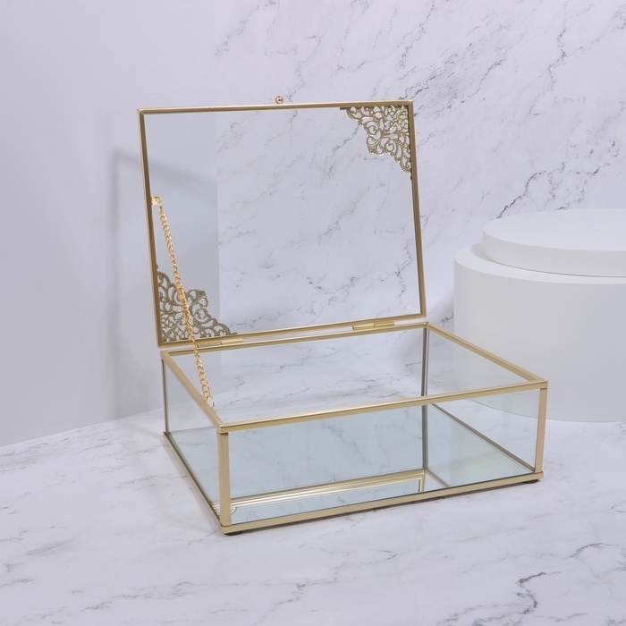 Органайзер для хранения &laquo;GREAT&raquo;, с крышкой, стеклянный, с зеркальным дном, 1 секция, 20 &times; 16 &times; 6,5 см, цвет прозрачный/медный